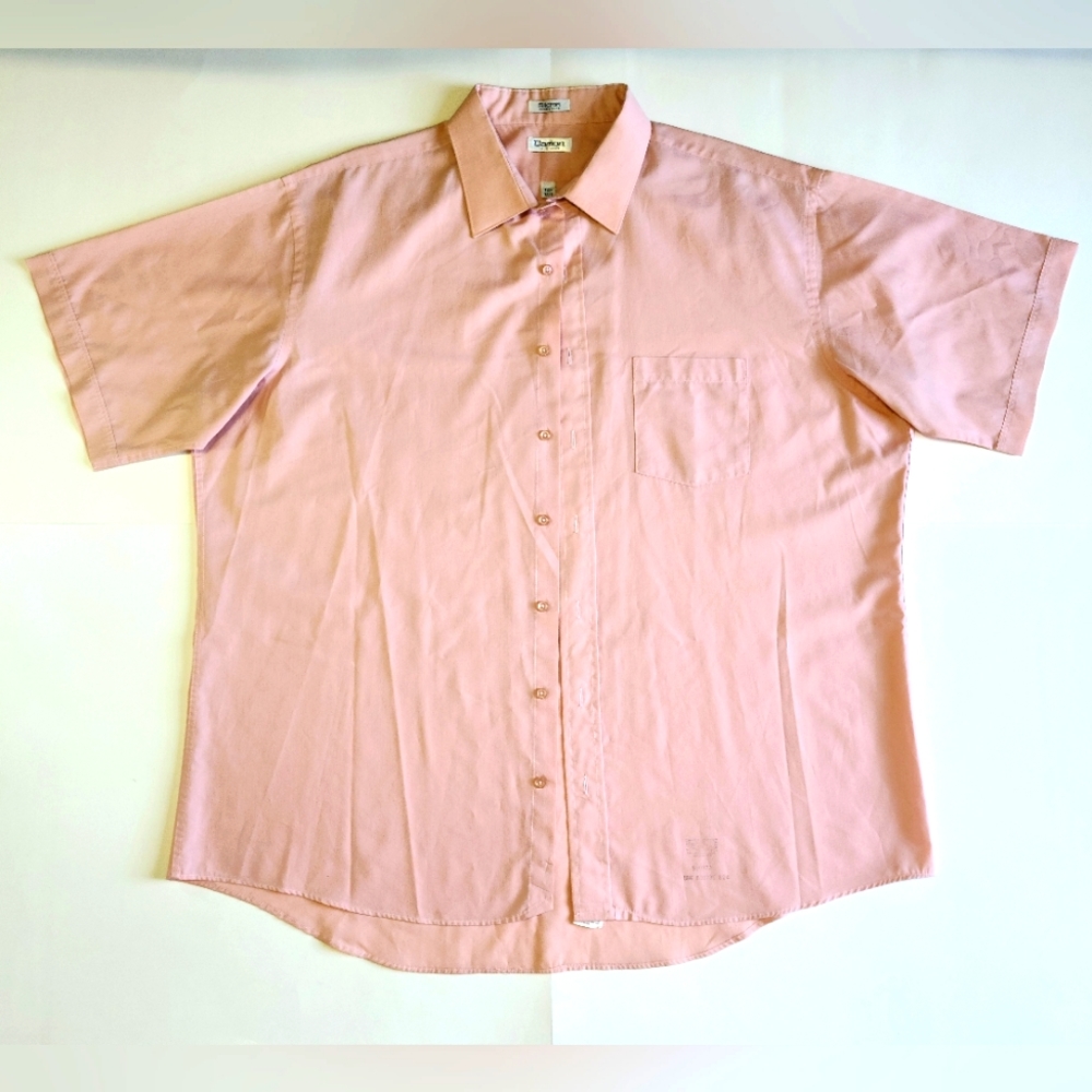 Mens Long Top Shirt Button Vintage Size 18.5 Tall Salmon Pink Tailor Made USA
